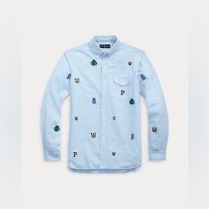 NWT Polo Ralph Lauren Mens Embroidered Cotton Oxford Classic Fit Shirt Blue Sz L